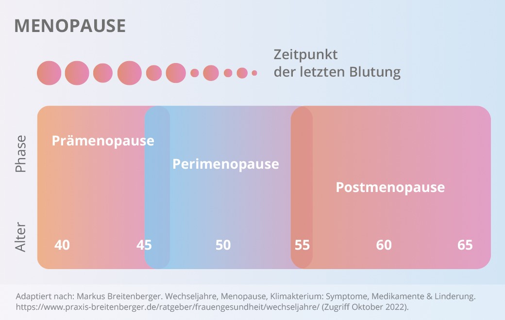 Infografik zum Verlauf der Menopause.