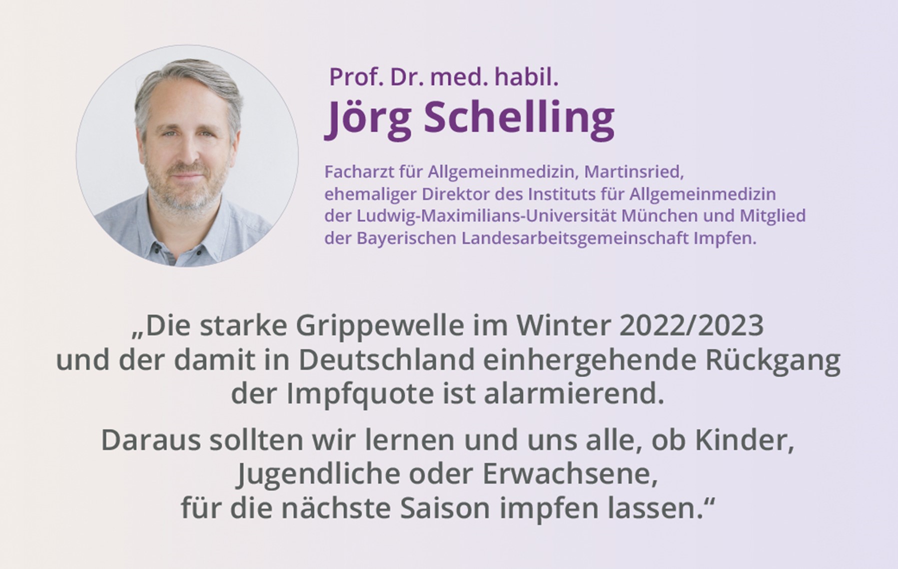Zitat von Prof. Dr. med. habil. Jörg Schelling zur Relevanz der Grippeschutzimpfung.
